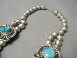 Xxl Huge Vintage Native American Navajo Bisbee Turquoise Sterling Silver Squash Blossom Necklace-Nativo Arts