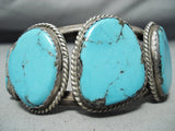 Chunky Vintage Native American Navajo Blue Diamond Turquoise Sterling Silver Bracelet-Nativo Arts