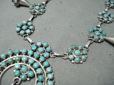 Snake Eyes Turquoise Vintage Native American Zuni Sterling Silver Squash Blossom Necklace-Nativo Arts