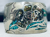 Wide Massive Intricate Vintage Native American Navajo Turquoise Sterling Silver Bracelet-Nativo Arts