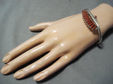 Exquisite Zuni Coral Needlepoint Sterling Silver Bracelet Native American-Nativo Arts