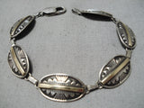 Detailed!! Vintage Native American Navajo 14k Gold Sterling Silver Link Bracelet Old-Nativo Arts