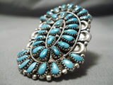 Giant Important Vintage Native American Navajo Teardrop Turquoise Sterling Silver Ring-Nativo Arts
