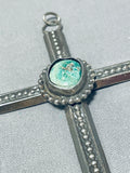 Genuine Vintage Native American Navajo Green Turquoise Sterling Silver Cross Pendant-Nativo Arts
