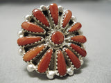 Rare Heavier Natural Coral Zuni Native American Sterling Silver Ring-Nativo Arts