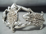 Fabulous Native American Navajo Signed 3 Sterling Silver Toads Bracelet-Nativo Arts
