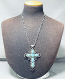 Native American One Of The Best Vintage Navajo Turquoise Cross Sterling Silver Necklace Old-Nativo Arts