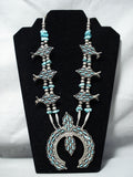 So Unique Vintage Zuni Native American Navajo Turquoise Sterling Silver Squash Blossom Necklace-Nativo Arts