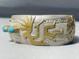 Kachina Spiderweb Turquoise Vintage Native American Navajo Sterling Silver Bracelet-Nativo Arts