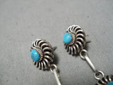 Twist Coil Vintage Native American Zuni Sleeping Beauty Turquoise Sterling Silver Earrings-Nativo Arts