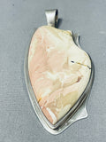Exquisite Native American Navajo Pink White Agate Sterling Silver Pendant-Nativo Arts