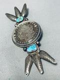 One Of The Best Ever Vintage Native American Navajo Morenci Turquoise Sterling Silver Pin-Nativo Arts