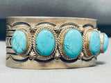 Majestic Native American Navajo Signed 5 Turquoise Sterling Silver Enormous Bracelet-Nativo Arts