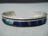 Marv Thompson Vintage Native American Navajo Lapis And Turquoise Sterling Silver Bracelet-Nativo Arts