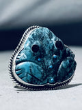Native American Important Ben Begaye Vintage Hand Carved Turquoise Sterling Silver Ring-Nativo Arts
