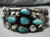 Rare Domed Turquoise Vintage Native American Navajo Sterling Silver Bracelet Old Cuff-Nativo Arts