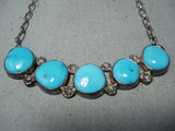 Fabulous Vintage Native American Navajo Kingman Turquoise Sterling Silver Necklace Old-Nativo Arts