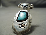 Detailed!! Native American Navajo Kachina Sterling Silver Blue Turquoise Ring-Nativo Arts