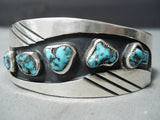 Museum Vintage Native American Navajo Morenci Turquoise Sterling Silver Bracelet Old-Nativo Arts