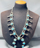 Authentic Vintage Native American Navajo Blue Turquoise Sterling Silver Squash Blossom Necklace-Nativo Arts
