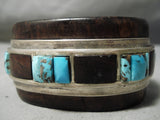 Very Unique Vintage Native American Navajo Ironwood Turquoise Sterling Silver Bracelet Old-Nativo Arts