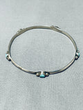 Amazing Vintage Native American Navajo Hand Tooled Sterling Silver Turquoise Bangle Bracelet-Nativo Arts