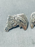 Important Native American Navajo Signed Sterling Silver Horses Earrings-Nativo Arts