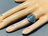 4 Channel Inlay Vintage Native American Navajo Turquoise Sterling Silver Ring Old-Nativo Arts