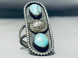 Incredible Vintage Native American Navajo Blue Gem Turquoise Sterling Silver Ring-Nativo Arts