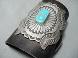 Magnificent Vintage Native American Navajo Kingman Turquoise Sterling Silver Bowguard Old-Nativo Arts