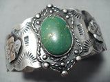 Quality Early Vintage Native American Navajo Sterling Silver Green Turquoise Bracelet Old-Nativo Arts