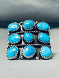 Phenomenal Vintage Native American Navajo 9 Kingman Turquoise Sterling Silver Large Ring-Nativo Arts
