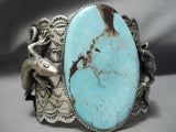 Huge Native American Spiderweb Turquoise Sterling Silver Lizards Bracelet Cuff-Nativo Arts