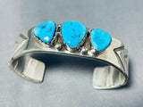 Superb Vintage Native American Navajo Signed 3 Kingman Turquoise Sterling Silver Bracelet-Nativo Arts