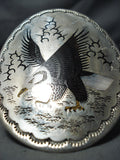 Biggest Best Vintage Native American Navajo Flying Eagle Sterling Silver Bracelet Cuff-Nativo Arts