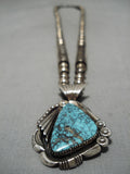 Important Vintage Native American Navajo Lone Mountain Turquoise Sterling Silver Necklace Old-Nativo Arts