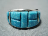 Superb Navajo Native American Turquoise Inlay Sterling Silver Ring-Nativo Arts