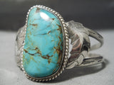Stunning Vintage Native American Navajo Blue Diamonf Turquoise Sterling Silver Bracelet Old-Nativo Arts