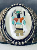 Heavy Kachina Vintage Native American Navajo Turquoise Kachina Sterling Silver Flank Bracelet-Nativo Arts