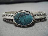 Exquisite Tahe Spiderweb Turquoise Vintage Native American Navajo Sterling Silver Bracelet-Nativo Arts