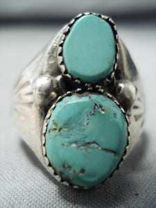 Stunning Vintage Native American Navajo Nevada Green Turquoise Sterling Silver Ring-Nativo Arts