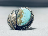 Chunky Vintage Native American Navajo #8 Turquoise Sterling Silver Leaf Ring Old-Nativo Arts