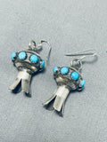 Rare Signed Native American Navajo Turquoise Sterling Silver Squash Blossom Earrings-Nativo Arts