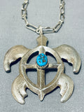 Unique Native American Navajo Turquoise Sterling Silver Turtle Necklace-Nativo Arts