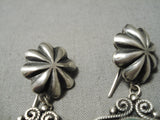 Fabulous Vintage Native American Navajo Hand Repoussed Sterling Silver Turquoise Earrings-Nativo Arts