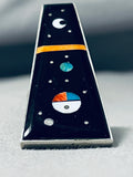 Towering Intricate Native American Navajo Space Inlay Turquoise Sterling Silver Ring-Nativo Arts