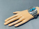 Wally Yazzie Jr Native American Navajo Blue Diamond Turquoise Sterling Silver Bracelet-Nativo Arts