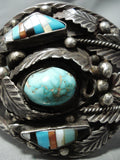 Authentic Museum Vintage Native American Navajo Turquoise Inlay Sterling Silver Bracelet-Nativo Arts