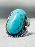Turquoise Leaves Authentic Vintage Native American Navajo Sterling Silver Ring-Nativo Arts