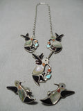 So Intricate! Vintage Zuni Native American Hummingbird Sterling Silver Necklace-Nativo Arts